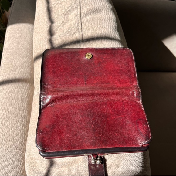 Vintage Coach wallet Burgundy water buffalo Continental clutch kisslock - Picture 13 of 15